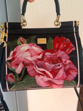 Dolce & Gabbana Black Floral Miss Sicily Crossbody Bag